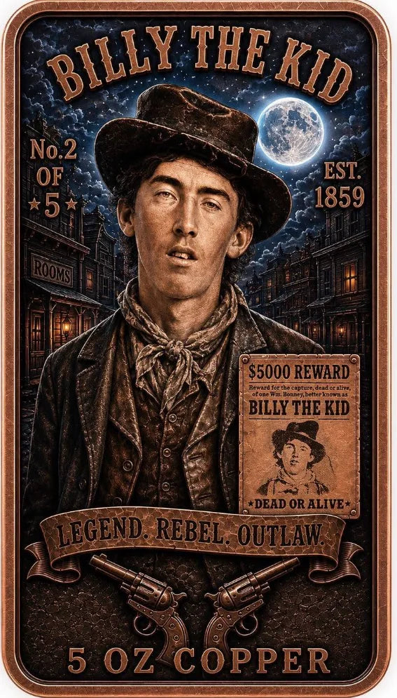 🤠 EXCLUSIVE PRE-ORDER! 5 oz Copper Bars: "Billy the Kid" (Limited Edition)