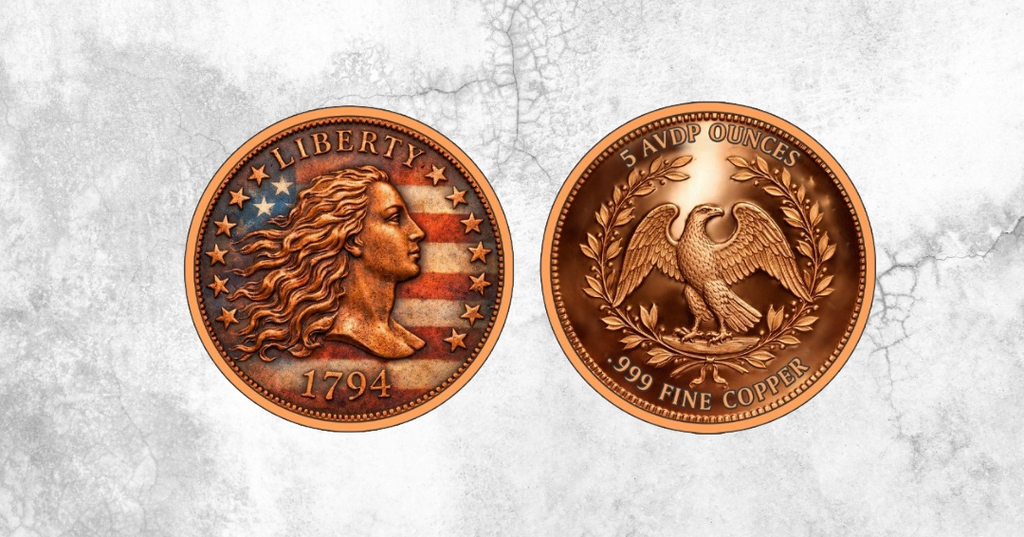 1794 Flowing Hair 5 oz .999 Fine Copper Round Colorized w/ Capsule