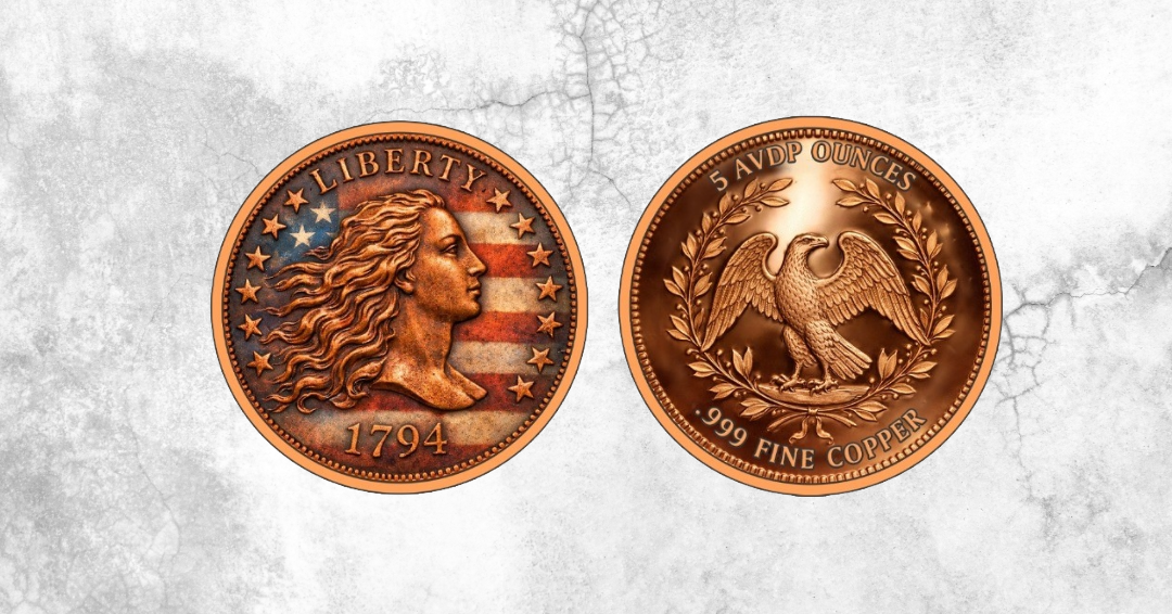 1794 Flowing Hair 5 oz .999 Fine Copper Round Colorized w/ Capsule