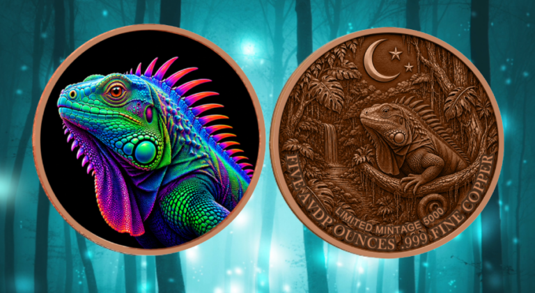 Mystic Night Iguana Colorized 5 oz Copper Round
